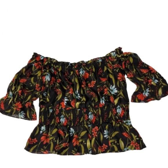 CeCe Black Floral Off-Shoulder Blouse - Picture 2 of 6